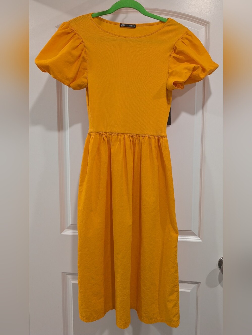 Zara Bright Yellow Puff Sleeve Casual Dress Size M